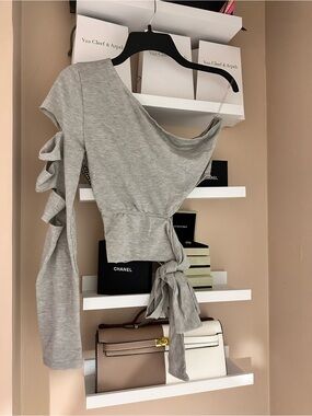 Grey One-Shoulder Tie Crop Top